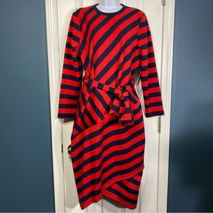Eloquii Asymmetrical Striped Navy and Red Dress